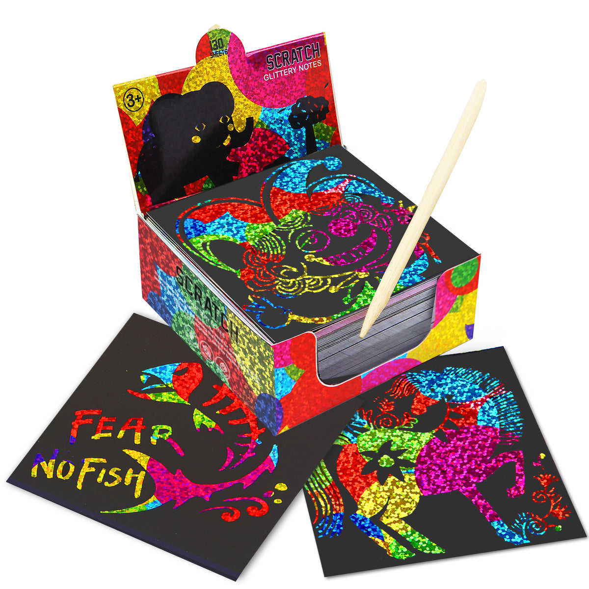 Jarmelo - Scratch Art Glittery Notes; Rainbow Holographic Scratch Paper