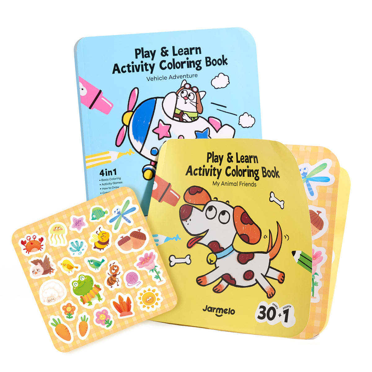 Jarmelo - Play & Learn  Activity Coloring Book - Animals & Vehicles