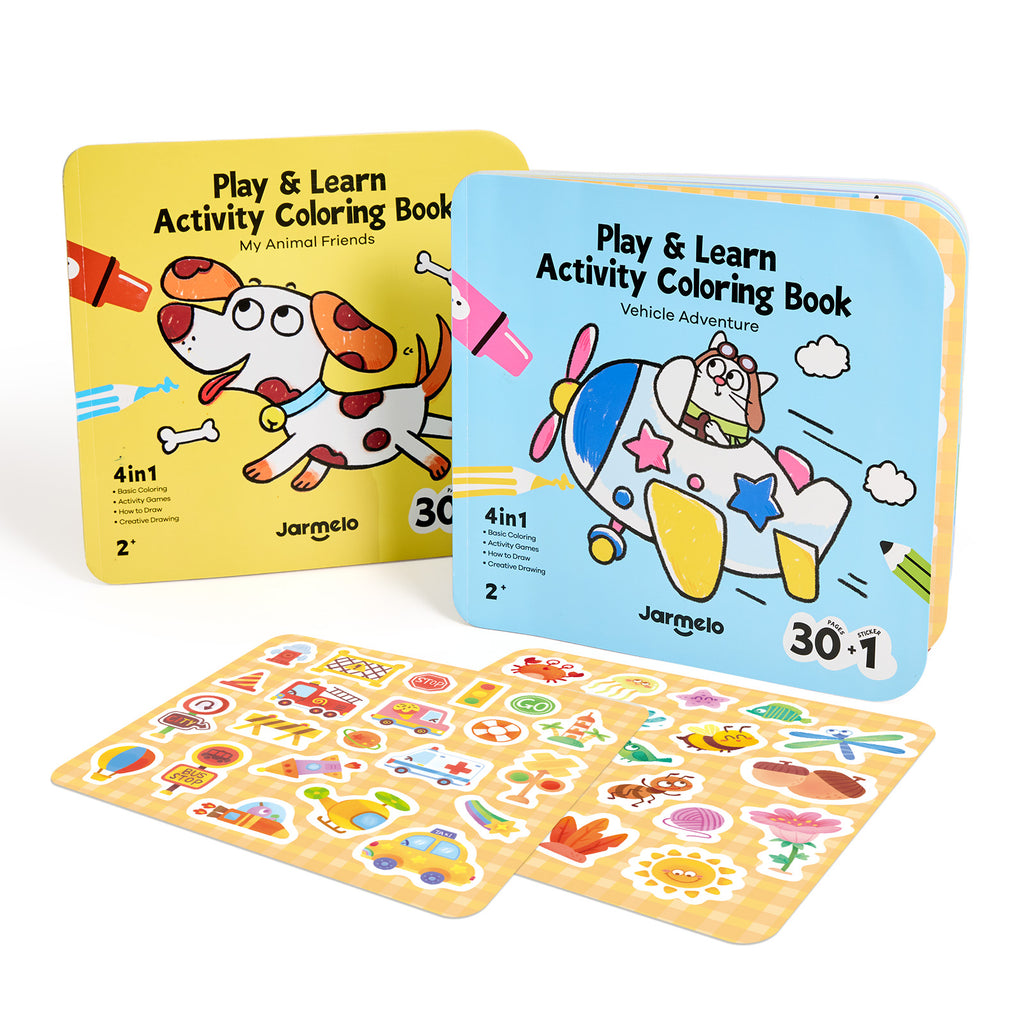 Jarmelo - Play & Learn  Activity Coloring Book - Animals & Vehicles