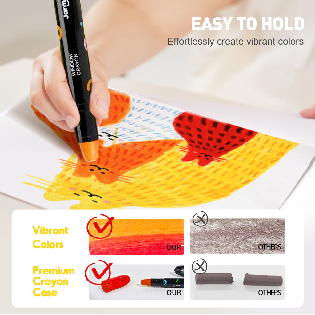 Jarmelo - Washable Silky Window Crayons, Glass and Bath Coloring Crayons - (6 Ct.)