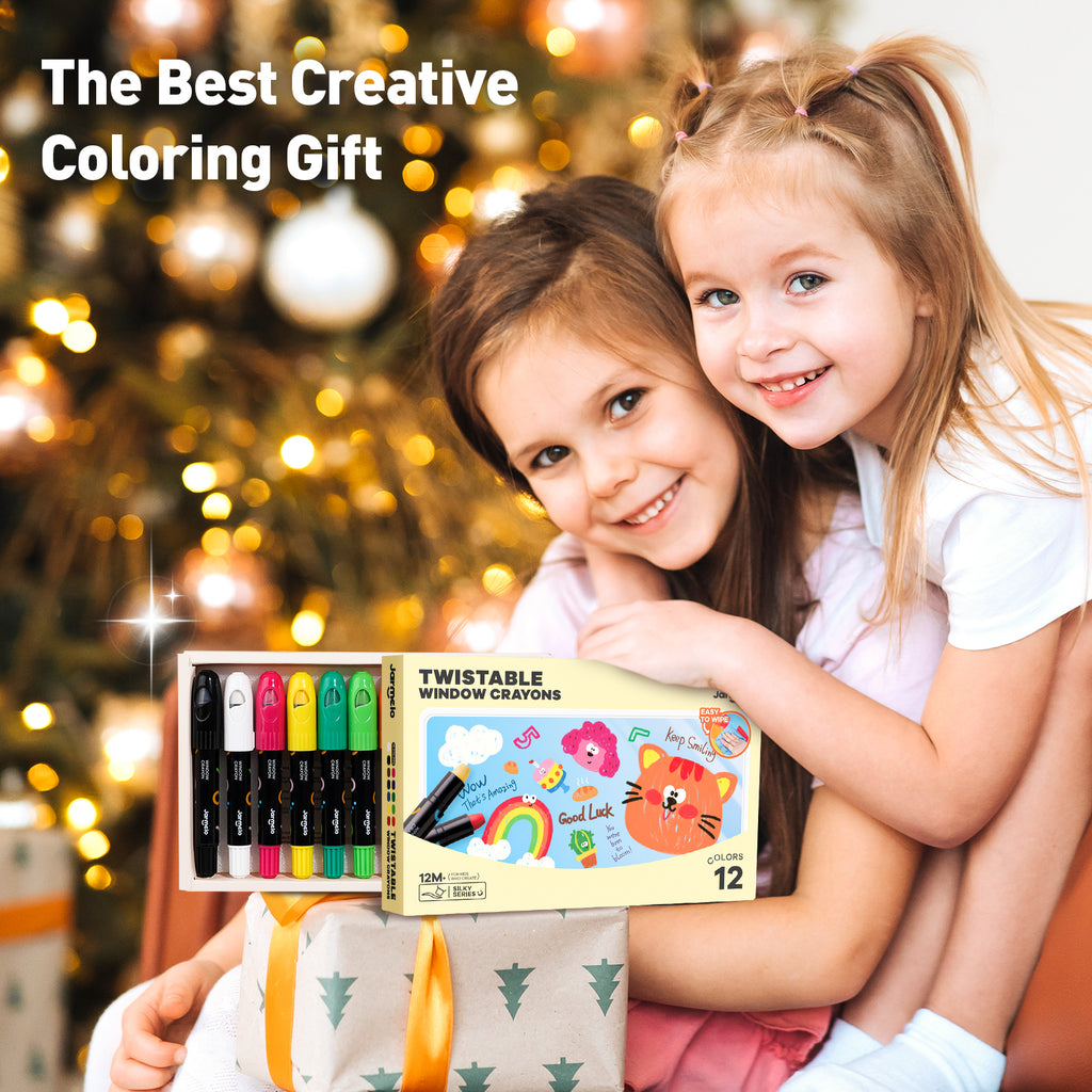 Jarmelo - Washable Silky Window Crayons, Glass and Bath Coloring Crayons - (6 Ct.)