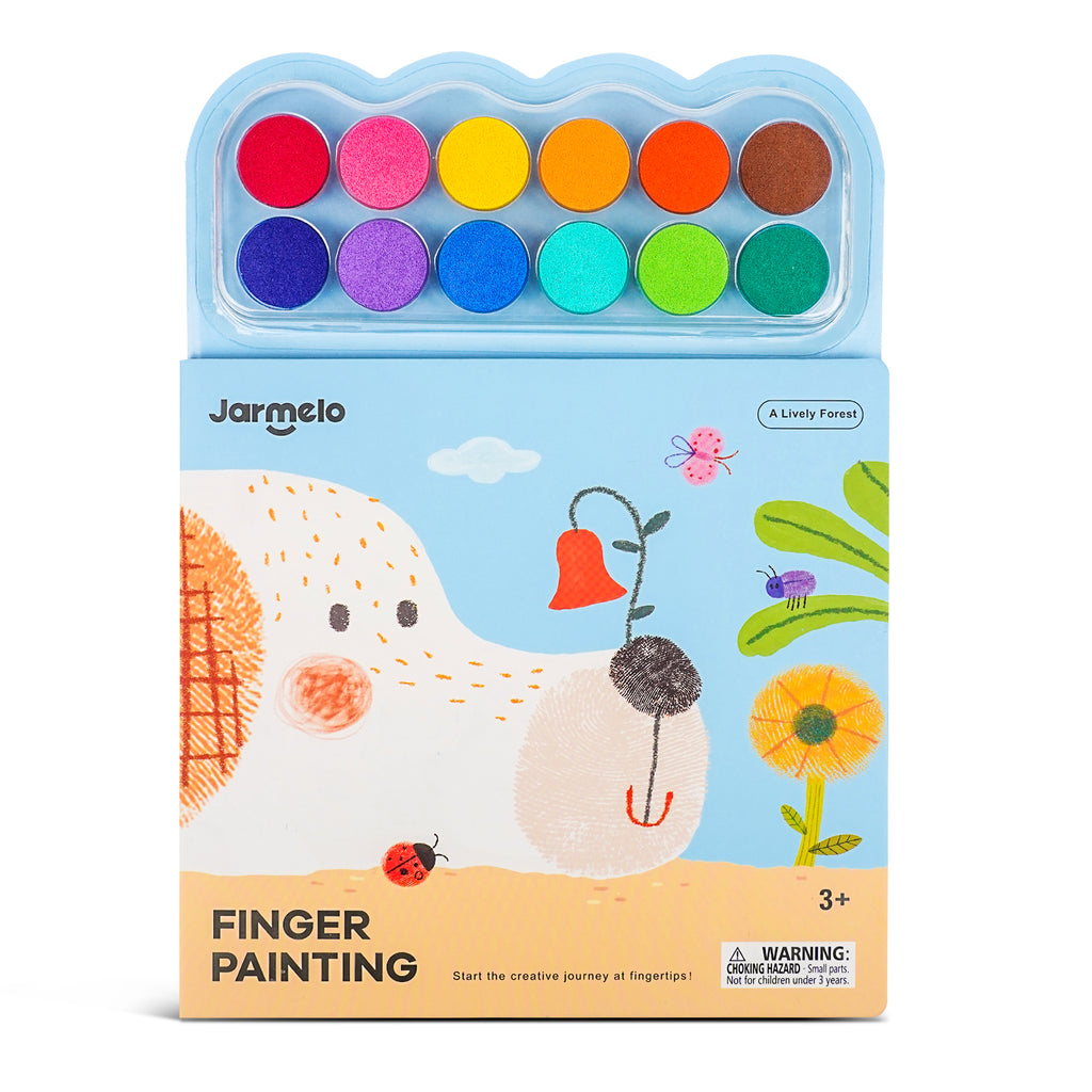 Jarmelo - Fingerprint Coloring Book for Kids, 12 Colors Ink Pad Handprint Coloring Book
