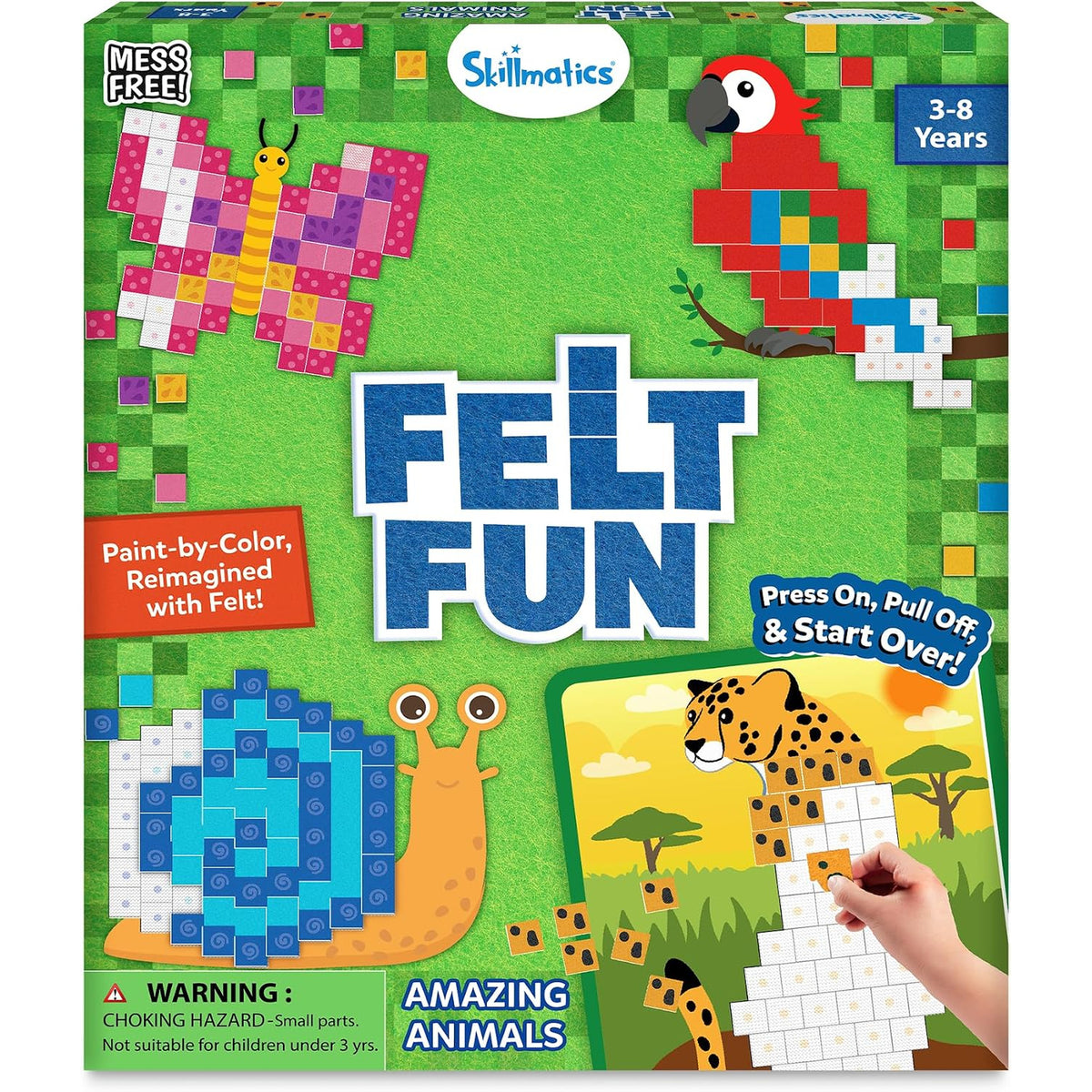 Skillmatics - Felt Fun - Reusable Mosaic 3D Animal Craft Kit, 400 Felt Squares