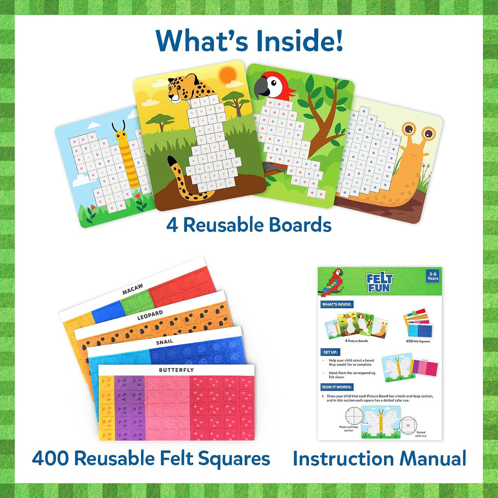 Skillmatics - Felt Fun - Reusable Mosaic 3D Animal Craft Kit, 400 Felt Squares