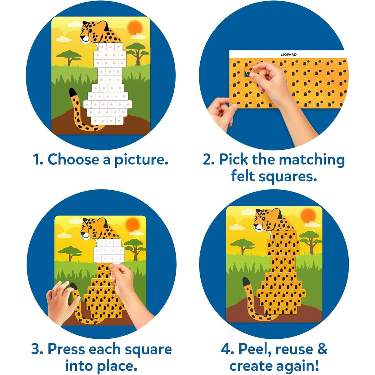 Skillmatics - Felt Fun - Reusable Mosaic 3D Animal Craft Kit, 400 Felt Squares