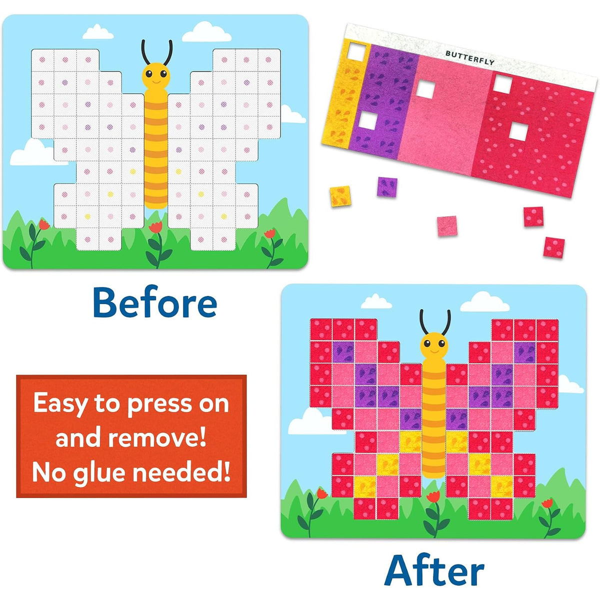 Skillmatics - Felt Fun - Reusable Mosaic 3D Animal Craft Kit, 400 Felt Squares