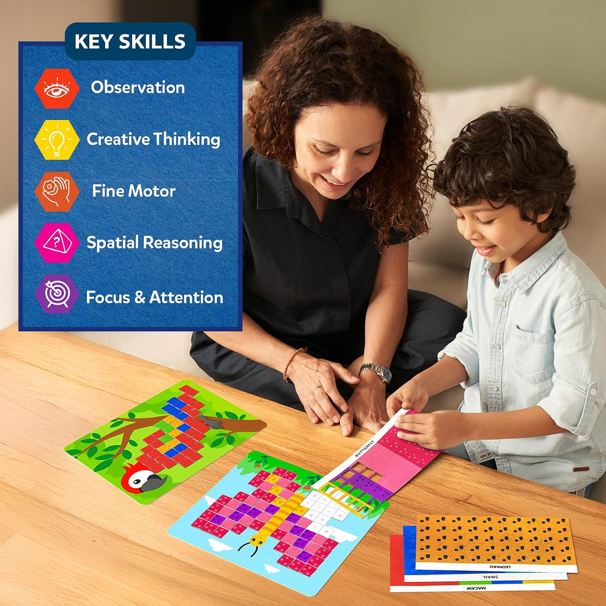 Skillmatics - Felt Fun - Reusable Mosaic 3D Animal Craft Kit, 400 Felt Squares