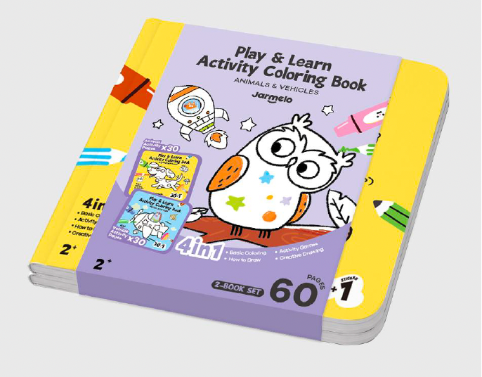 Jarmelo - Play & Learn  Activity Coloring Book - Animals & Vehicles