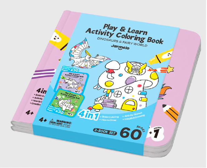 Jarmelo - Play & Learn  Activity Coloring Book - Dinosaurs & Fairy World