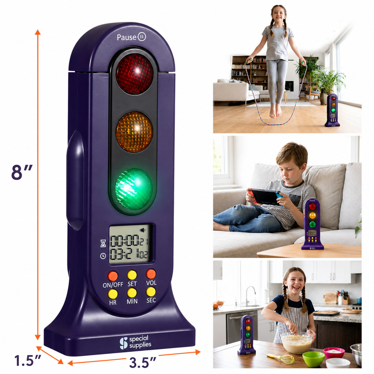 Special Supplies - Stoplight Audio Visual Timer for Kids with Lights and Stopwatch Timer