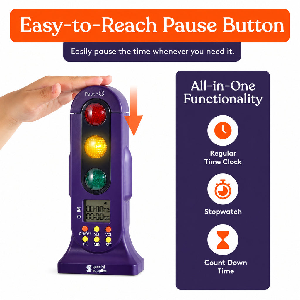 Special Supplies - Stoplight Audio Visual Timer for Kids with Lights and Stopwatch Timer