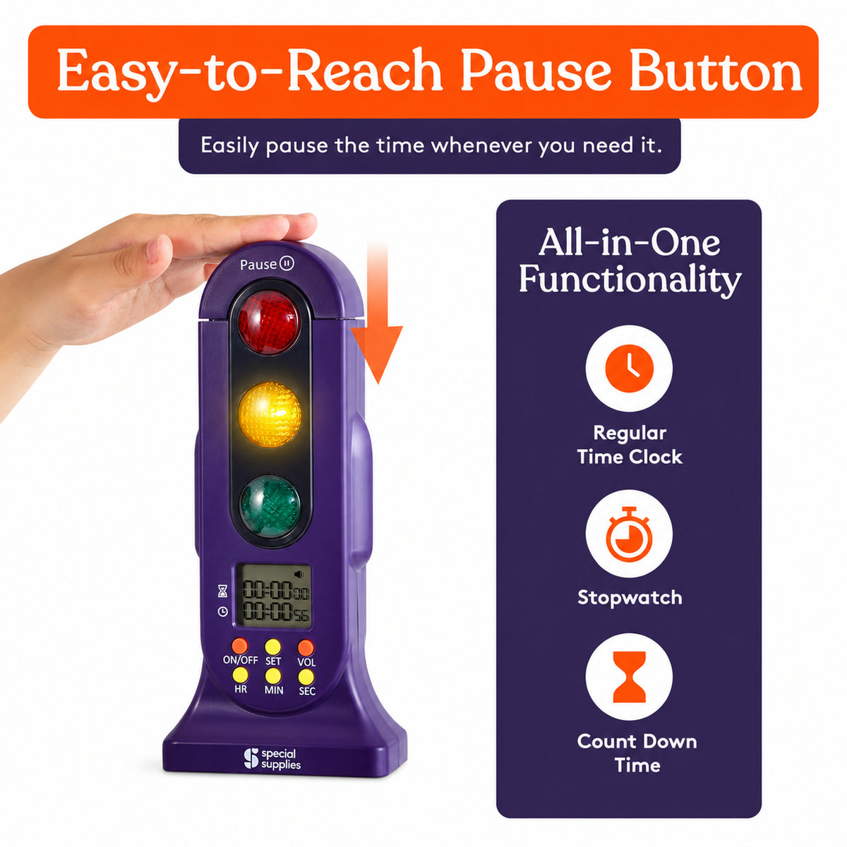 Special Supplies - Stoplight Audio Visual Timer for Kids with Lights and Stopwatch Timer