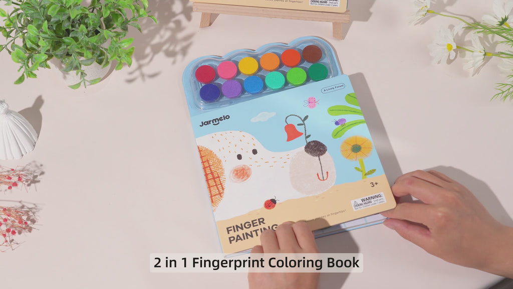 Jarmelo - Fingerprint Coloring Book for Kids, 12 Colors Ink Pad Handprint Coloring Book