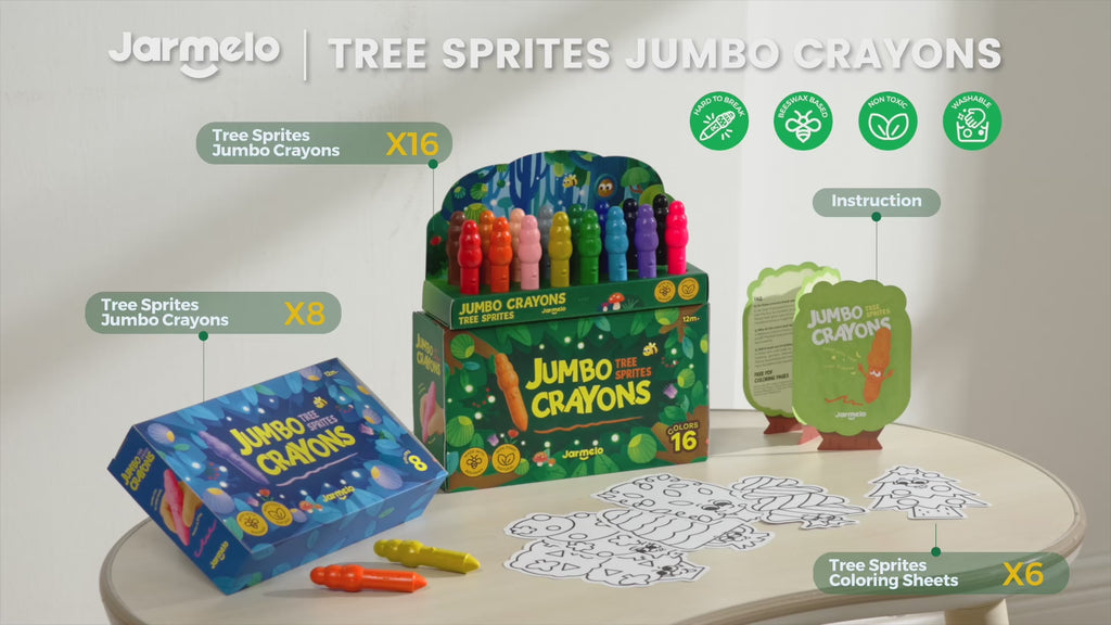 Jarmelo - Jumbo Crayons for Toddlers 1-3, 16 Colors Non Toxic Beeswax Crayon